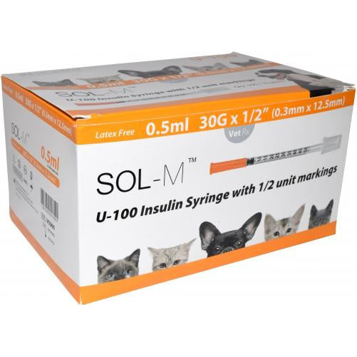 Insulin syringe veterinary 100 IU half-unit 0.5 cc